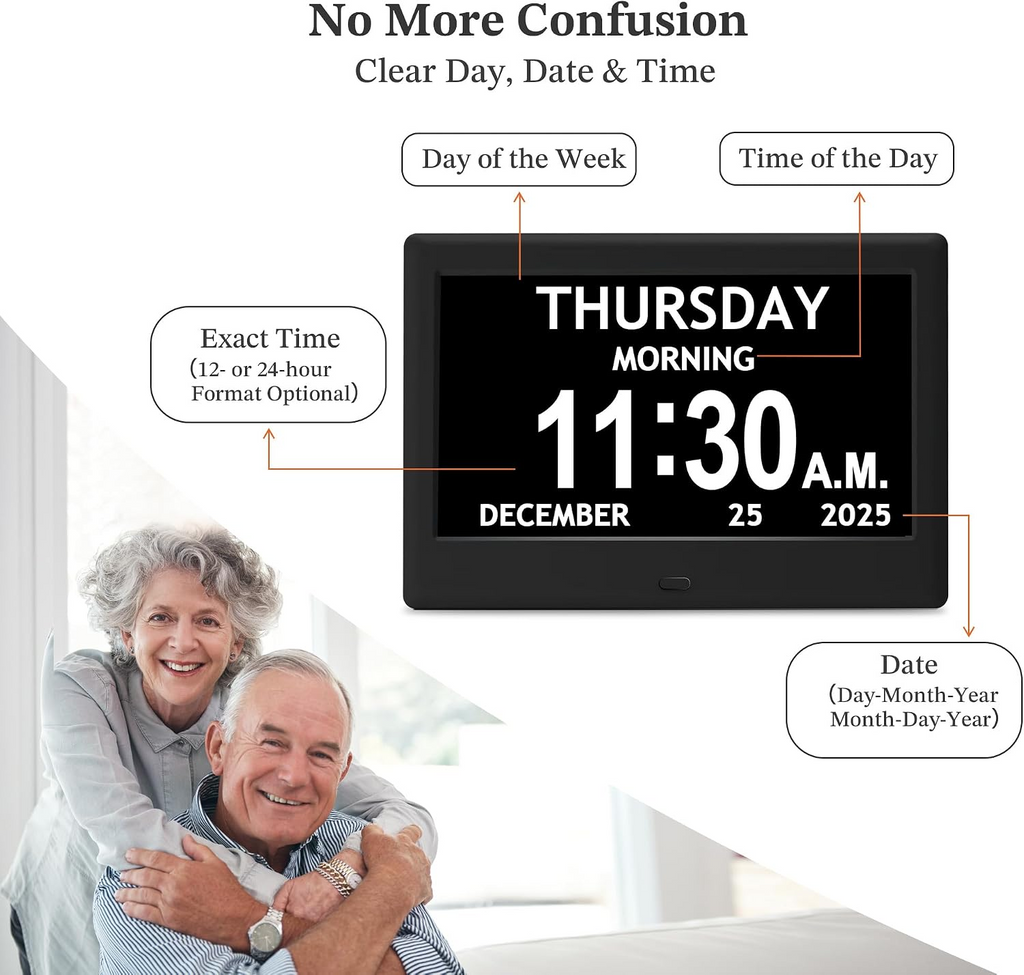 Activity Reminder Clock with Eight Daily Icons and Large Text Display