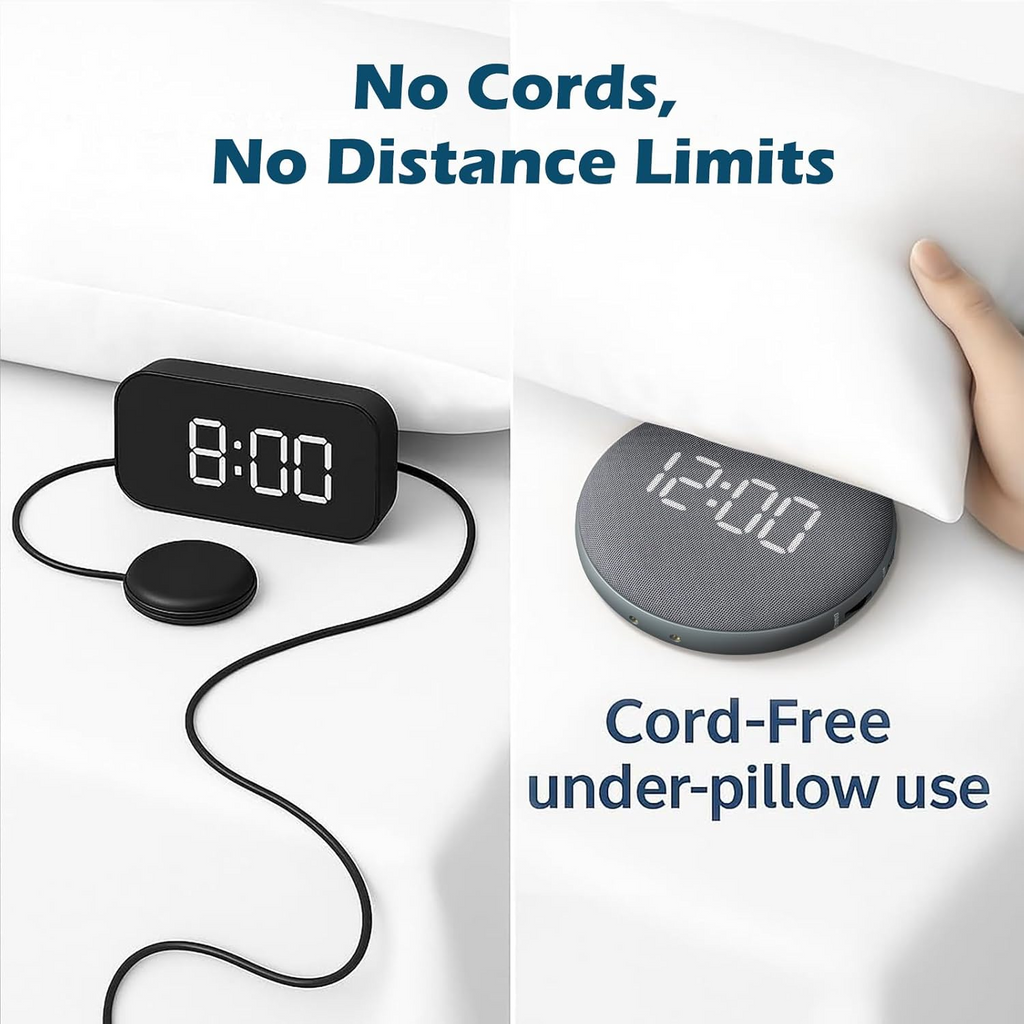 Cordless Vibrating Alarm Clock with Bed Shaker and 110dB Sound, 3 Wake Modes
