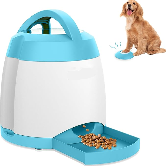 Dog Treat Dispenser with Squeaky Remote Button and Adjustable Portions
