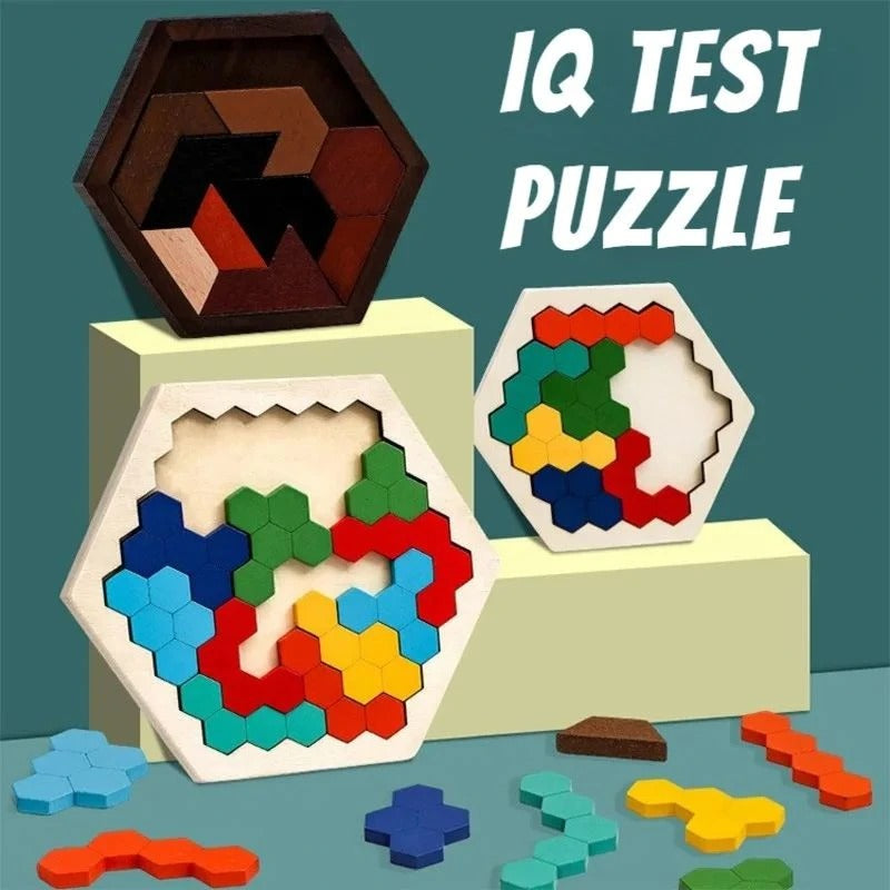 3D Hexagonal Wooden Puzzles Educational Brain Teaser Game for Children
