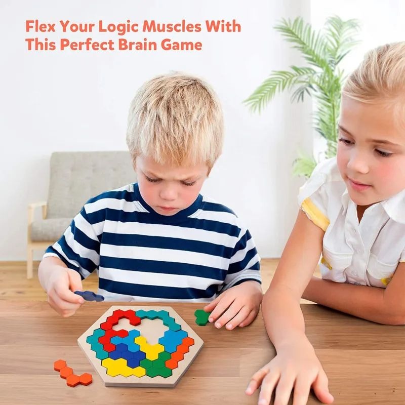3D Hexagonal Wooden Puzzles Educational Brain Teaser Game for Children