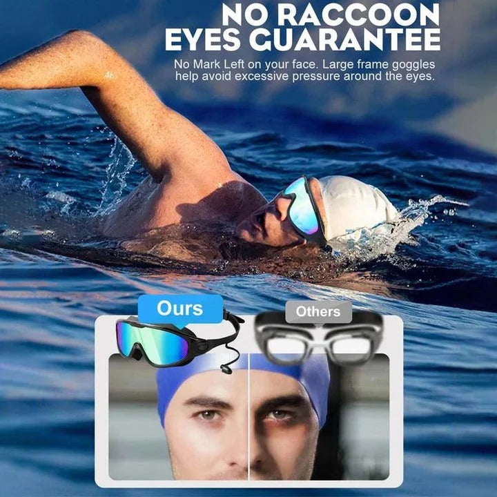Anti-Fog Swim Goggles with Wide View Frame and Adjustable Nose  Bridge