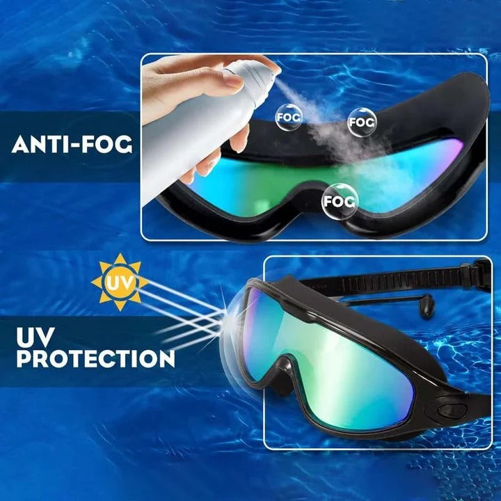 Anti-Fog Swim Goggles with Wide View Frame and Adjustable Nose  Bridge