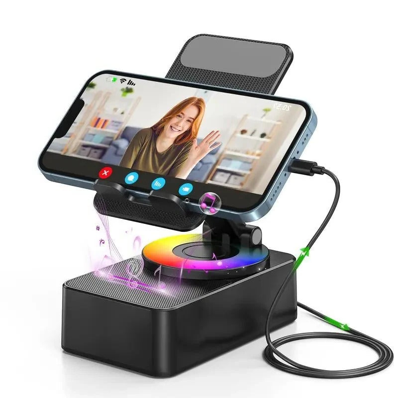 Foldable Phone Stand with Wireless Speaker and 1500mAh Power Bank, Color LED  Base