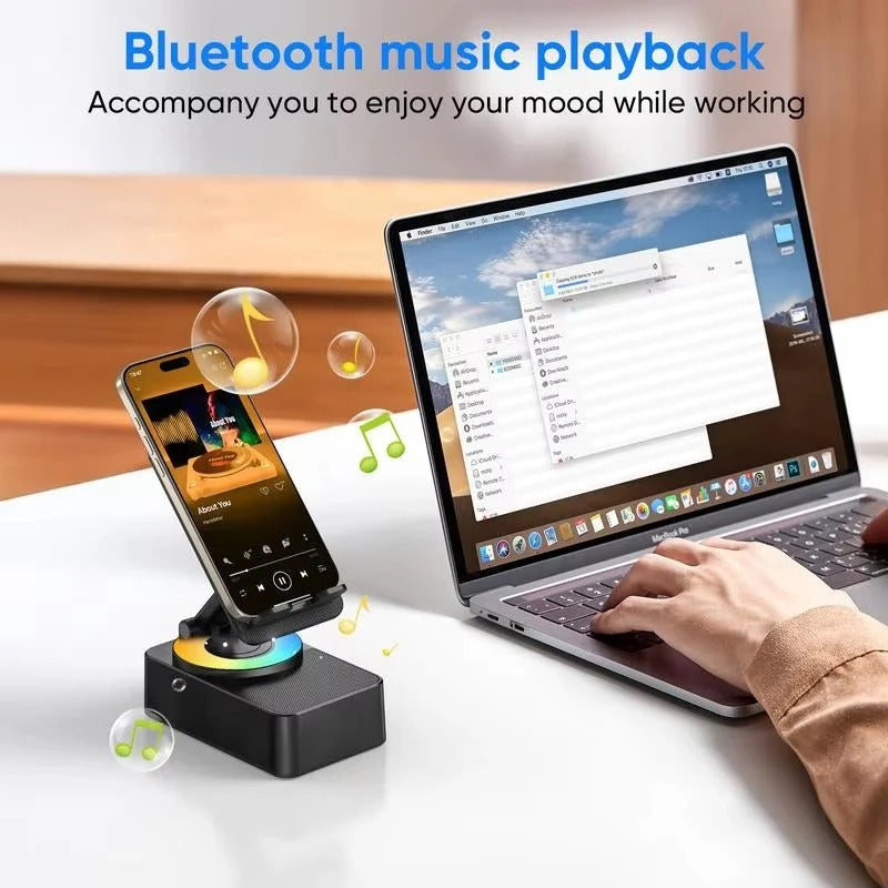 Foldable Phone Stand with Wireless Speaker and 1500mAh Power Bank, Color LED  Base