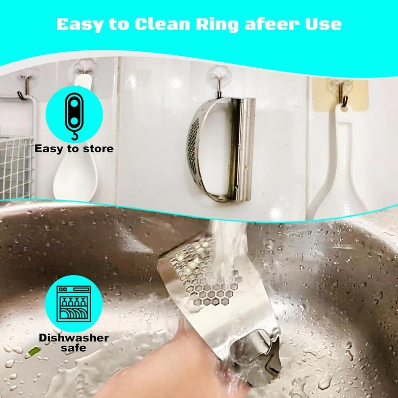 Curved Garlic Press Rocker with Bottle Opener and Multi-Ingredient  Function