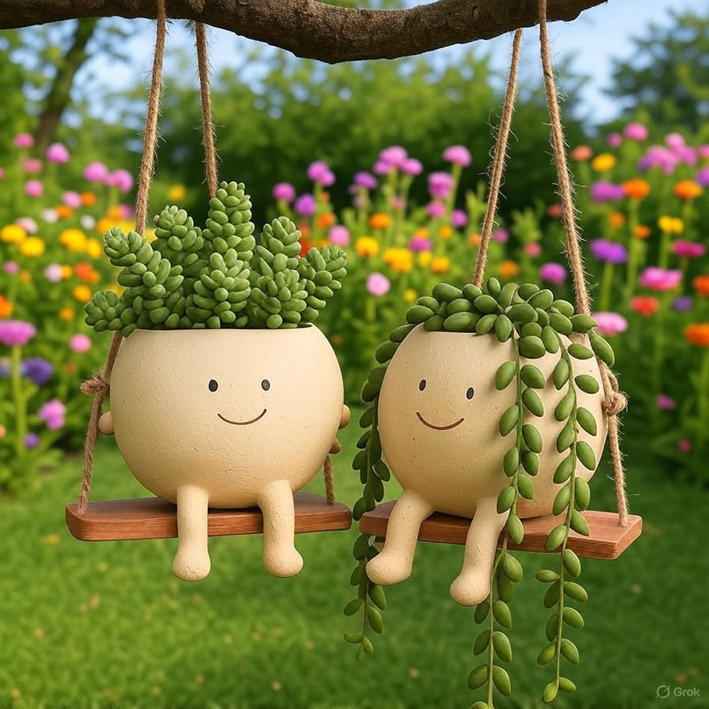 Hanging Planter with Weather-Resistant Resin and Integrated Hanger, for Small Succulents