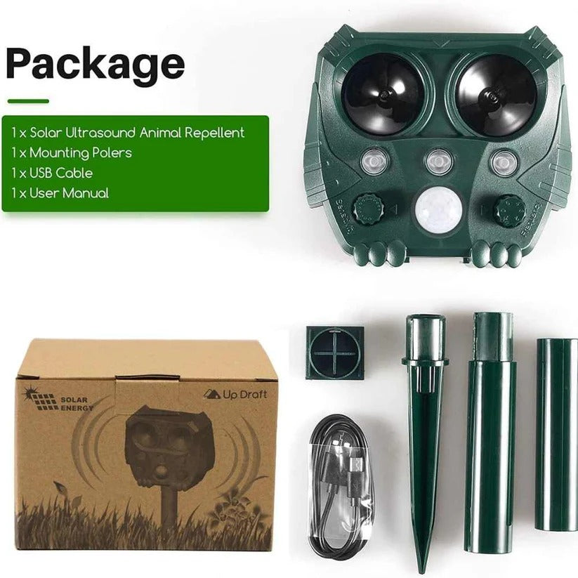 Animal Ultrasonic Repellent with Motion Sensor and Solar Power, 110° Range 26 Ft