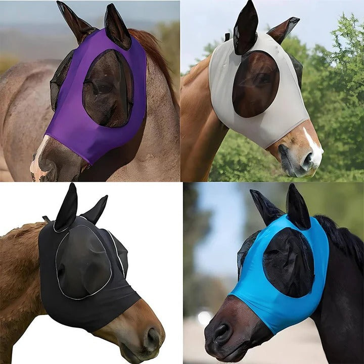 Horse Fly Mask with Mesh Face Coverage and UV Protection, Stretchy Elastic  Fit