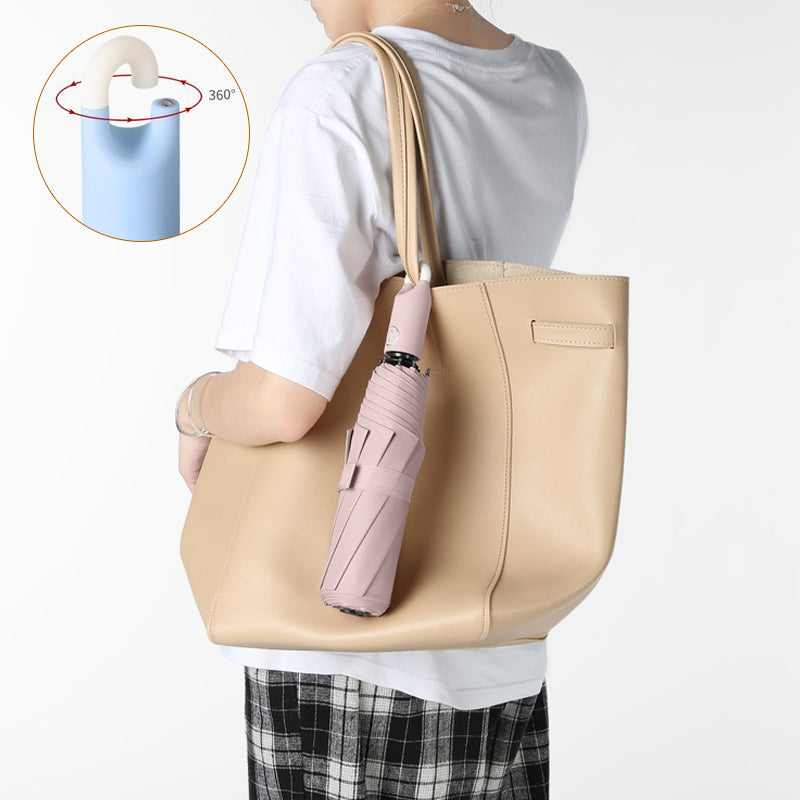 Button Activated Umbrella with 360 Degree Rotating Handle and Hook Storage  Design