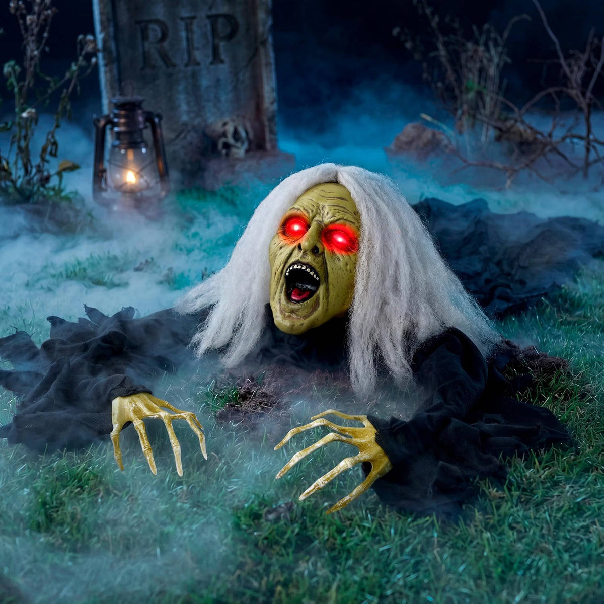 Halloween Groundbreaker, Light Up Eyes and Creepy Sound with IR Sensor for Outdoor Lawn, Graveyard and Haunted House Decor