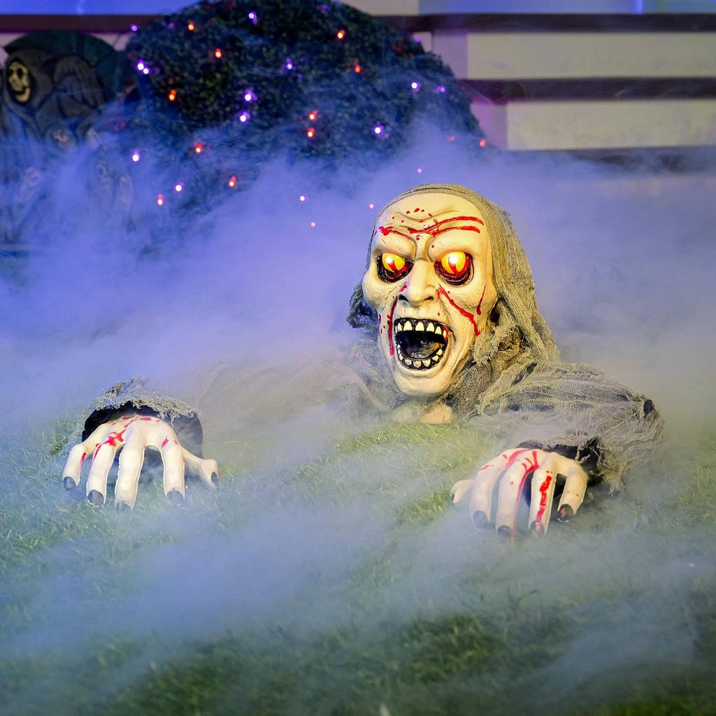 Halloween Groundbreaker, Light Up Eyes and Creepy Sound with IR Sensor for Outdoor Lawn, Graveyard and Haunted House Decor