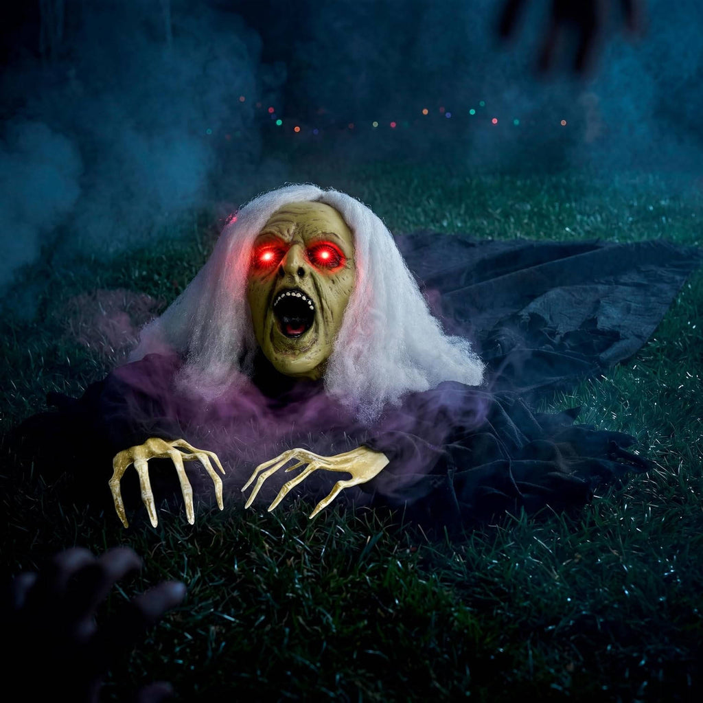 Halloween Groundbreaker, Light Up Eyes and Creepy Sound with IR Sensor for Outdoor Lawn, Graveyard and Haunted House Decor