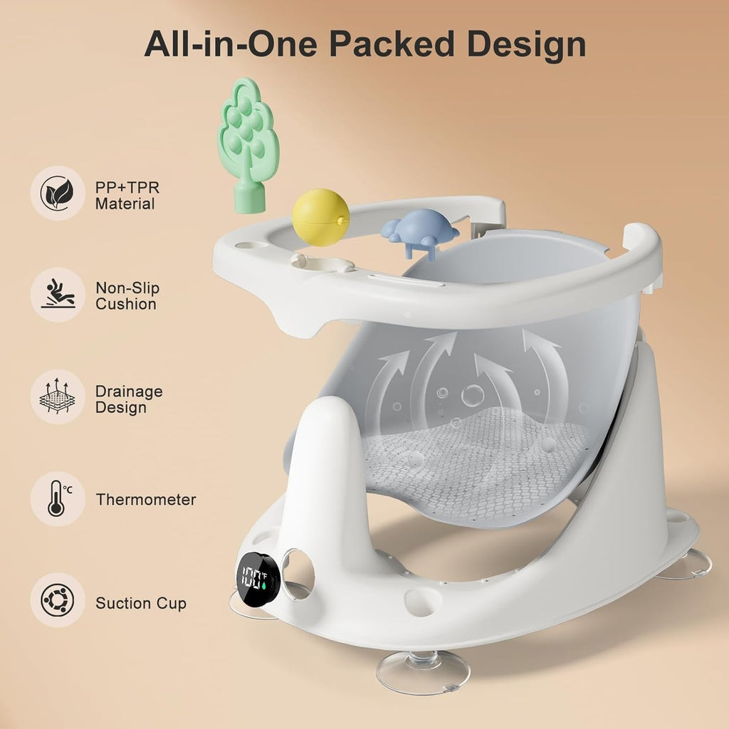 Baby Bath Seat for 6 Months+, Non Slip Bathtub Seat with Rinse Cup, Comfortable Infant Bath Support for Sitting Babies