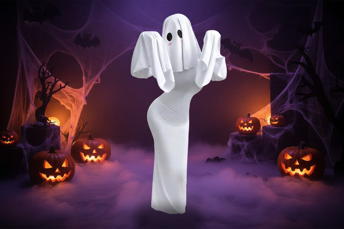 Ghost Bride Cosplay Costume with Floor Length Dress and Head Veil