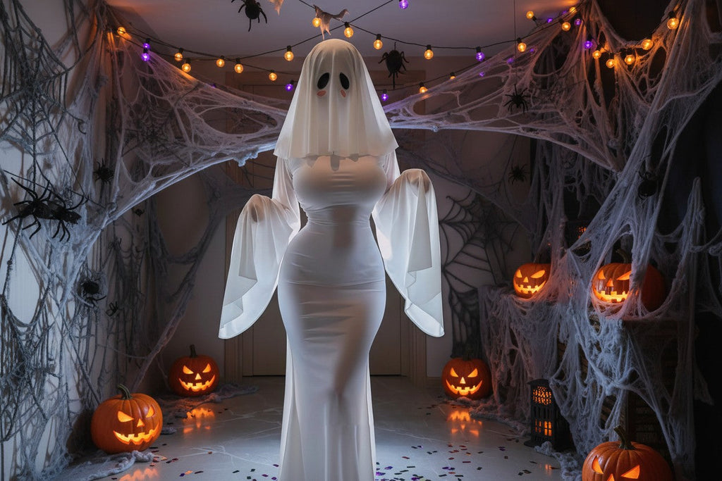 Ghost Bride Cosplay Costume with Floor Length Dress and Head Veil