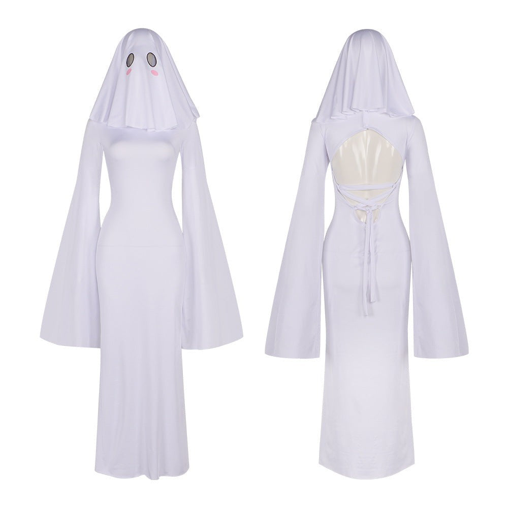Ghost Bride Cosplay Costume with Floor Length Dress and Head Veil
