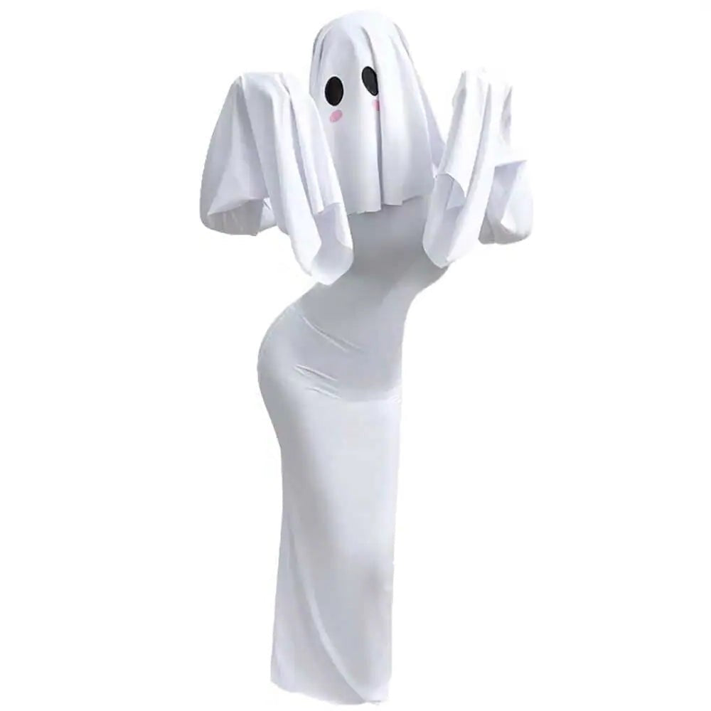 Ghost Bride Cosplay Costume with Floor Length Dress and Head Veil