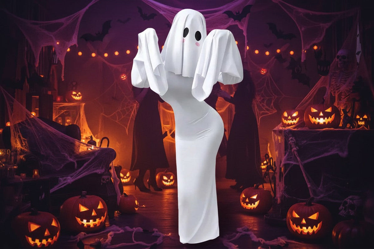 Ghost Bride Cosplay Costume with Floor Length Dress and Head Veil