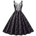 Gothic Graphic Print Fit and Flare Dress with Strappy Neckline