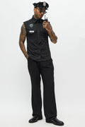 Black Officer Costume Shirt and Hat Set for Men