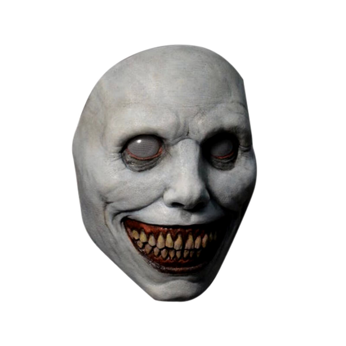 Full Face Smiling Demon Mask with Wide Grin and White Eyes for Halloween Costumes