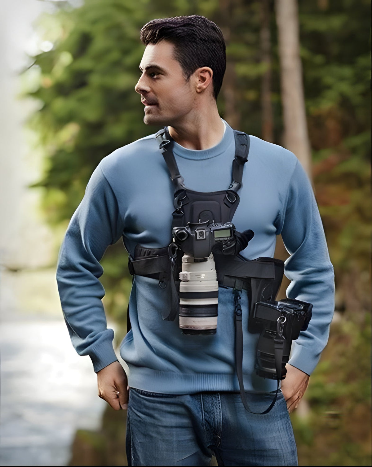 Camera Chest Harness with Dual Mount and Side Holster for Hands-Free  Carrying