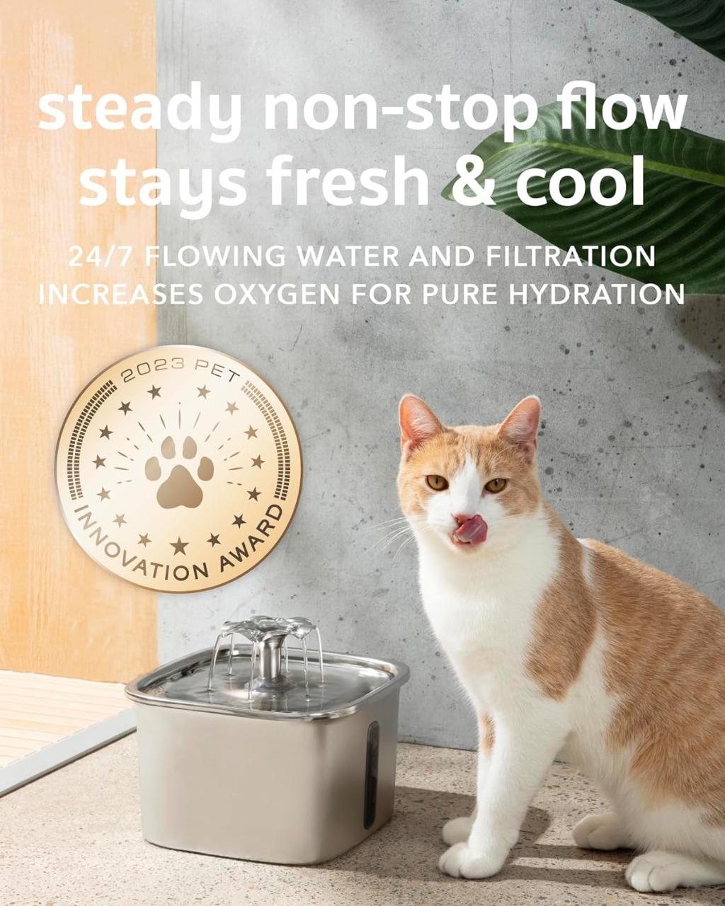 Cat Water Fountain with Five Stage Filtration and Dual Flow Modes, 95oz Capacity