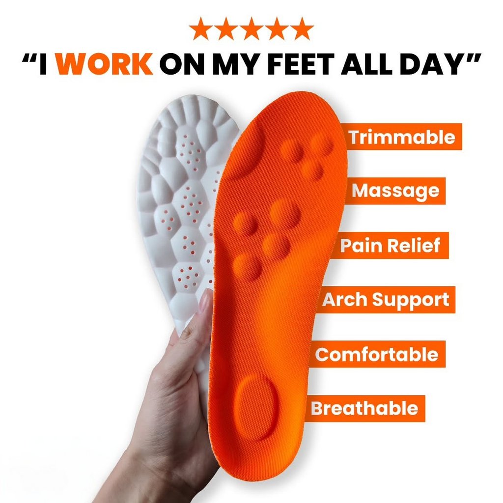 Cushioned Massage Insoles with Raised Nodes and Arch Support, Trimmable  Design