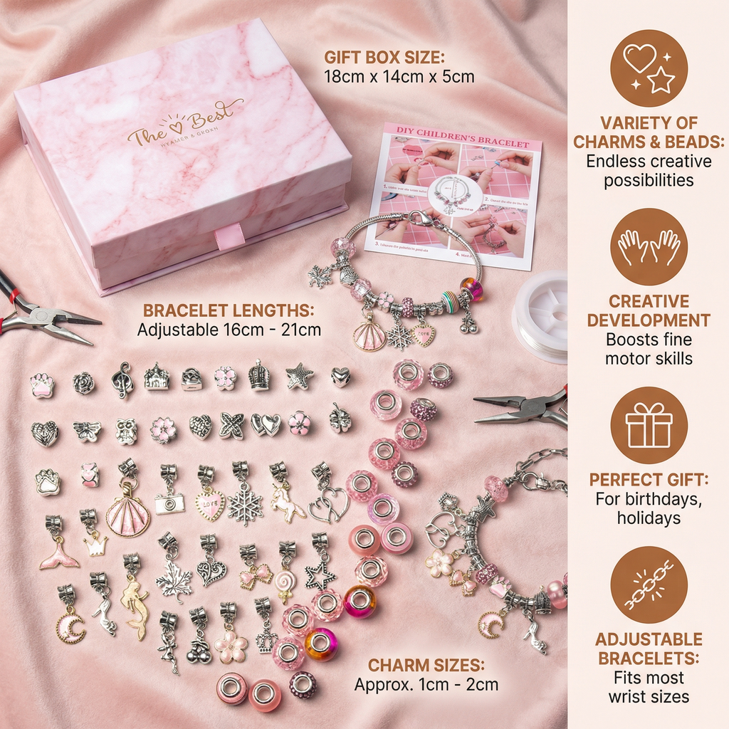 Bead Jewelry Making Set with Threading Strings and Metal Clasps