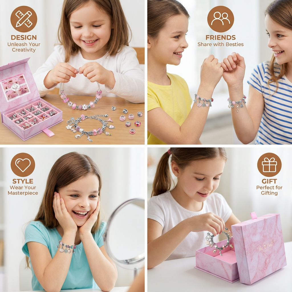 Bead Jewelry Making Set with Threading Strings and Metal Clasps
